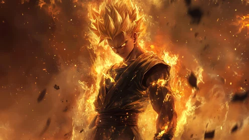 Fiery anime warrior ignites with unstoppable blazing power
