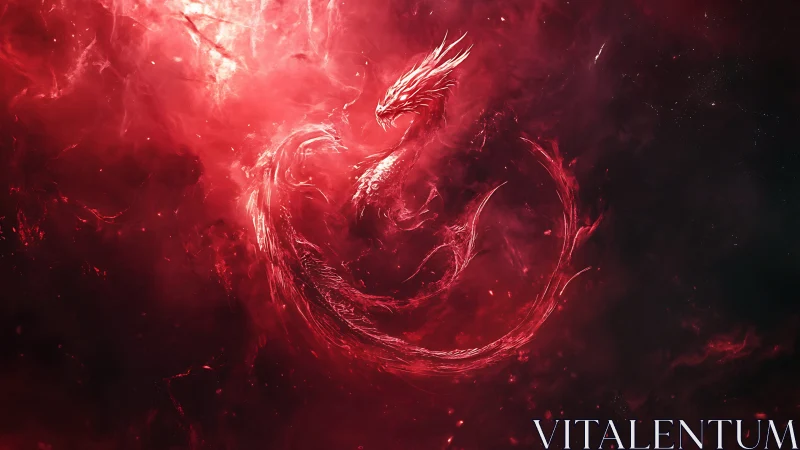 Helical crimson nebula-dragon formed from plasma vortices.