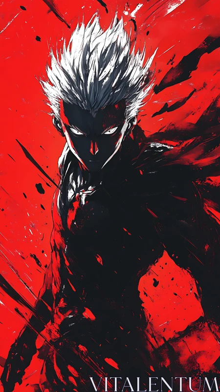 Chromatic shockwave portrait of white‑haired anime combatant.