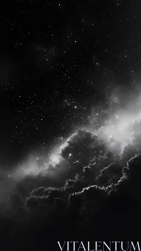 Star-laden night sky looms over luminous storm clouds