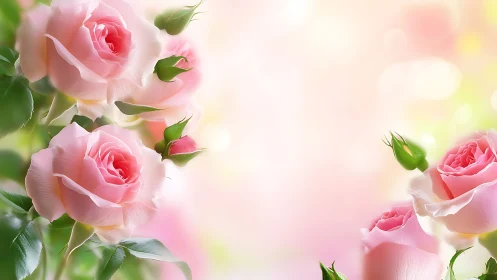 Photorealistic pink garden roses with bokeh background rendering soft ambient depth