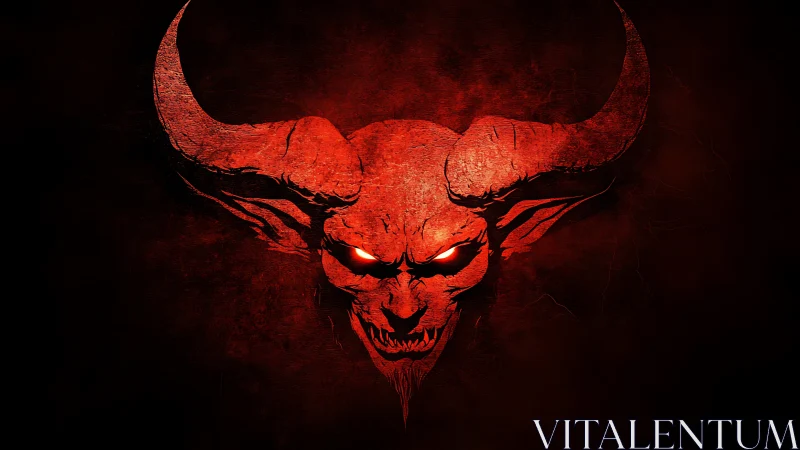 High-contrast demonic skull emblem with glowing eyes rendered in red