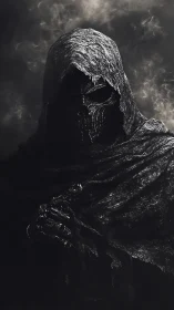 Brooding hooded wraith carved from storm-soaked shadowstone.