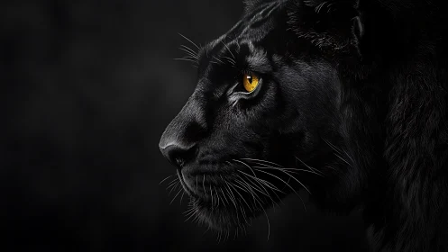 Black Panther Profile with Golden Iris Against Dark Monochromatic Background