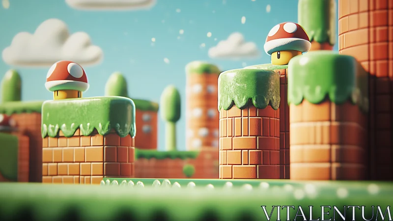 Playful mushroom hills in a bright, friendly game world.