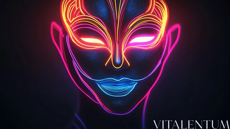 Neon-contoured cyber mask portrait with luminous facial topology.