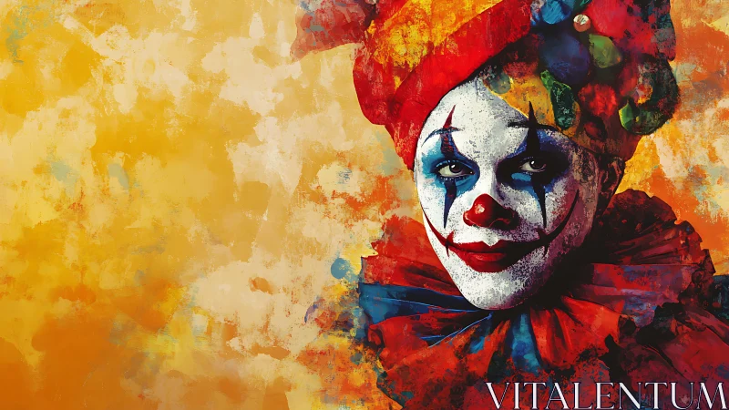 Expressionist clown portrait with vivid abstract ground.