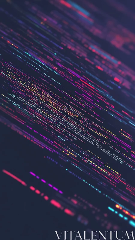 Diagonal neon syntax stream on dark gradient developer console