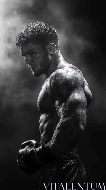 Storm-lit boxer carved from shadow, sweat and resolve.