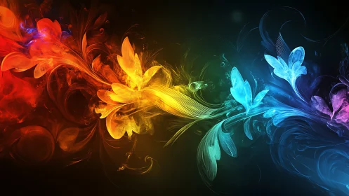 Vibrant abstract light blooms swirl across a dark cosmos