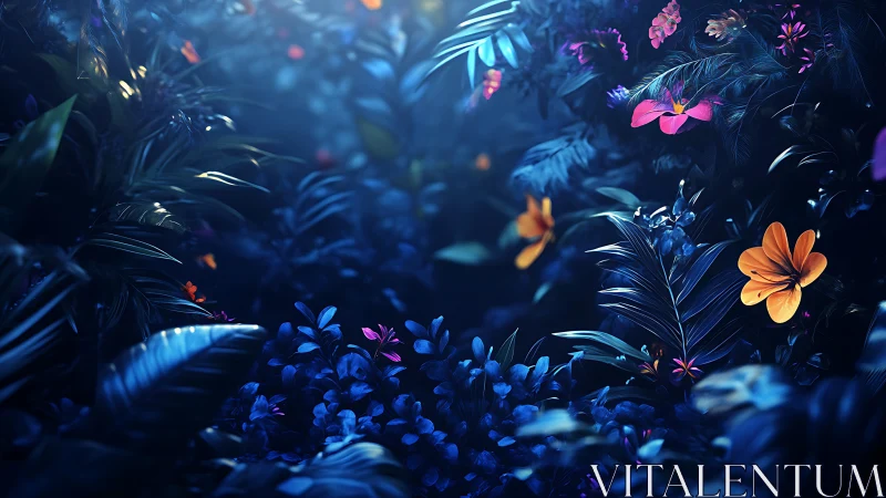 Magical Nighttime Garden With Glowing Neon Flowers