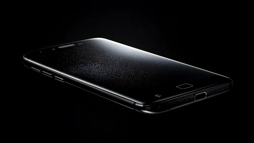 Premium smartphone rendered in ultra-black matte finish with precise studio lighting.