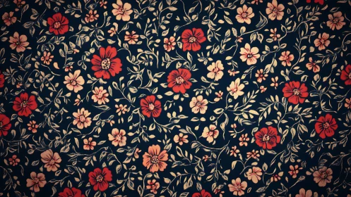 Dense floral tessellation over navy ground with textile grain.