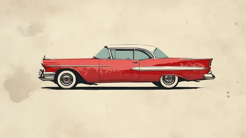 Side-elevation study of stylized red 1950s hardtop coupe.