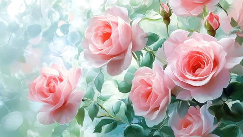 Dreamy Pink Roses in Soft Morning Light