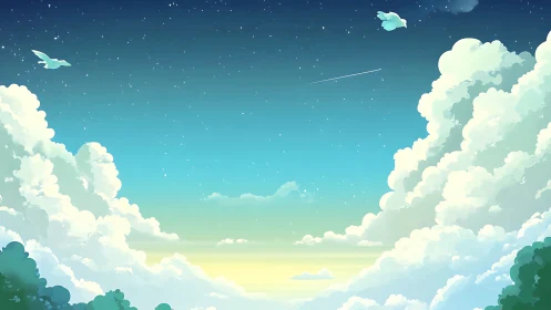 Gentle twilight sky with drifting clouds and quiet wishes.