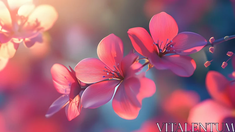 Luminous Pink Blossoms in Golden Light.