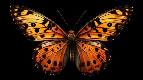 Glowing orange butterfly poised like quiet, living jewelry.