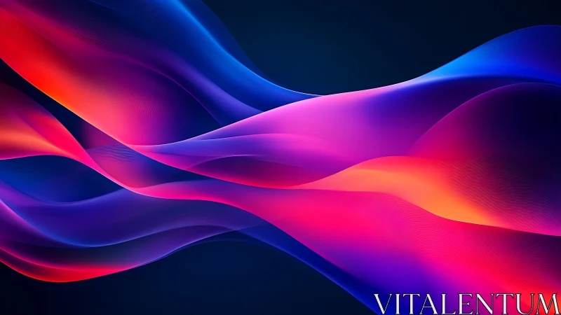 Vibrant neon light waves flow across a deep digital horizon