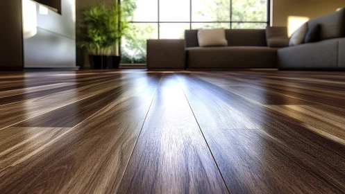 Sunlit wood floors invite cozy living room relaxation moments