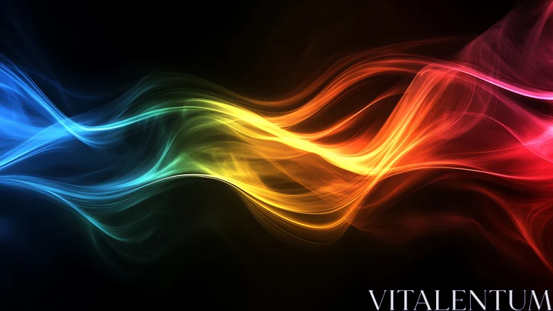 Prismatic light waves flowing across deep shadowed space.