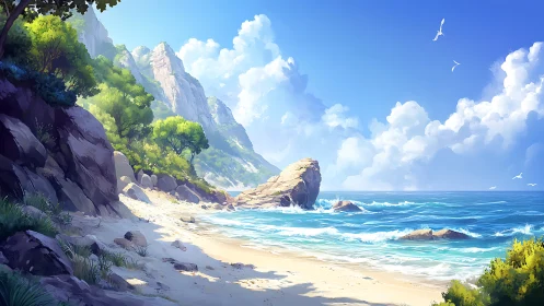 Coastal Cliffs with Rocky Shores and Blue Ocean.