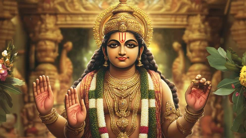 Ornate temple deity portrait with intricate digital detailing.