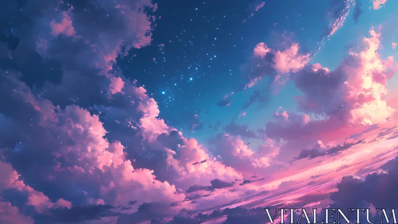 Starlit twilight clouds glow over sweeping pastel horizon.