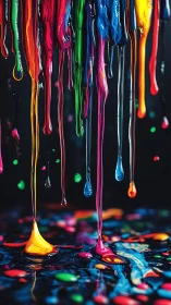 Liquid neon paint streams melt into a dark reflective canvas