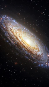 Spiral galaxy pirouettes through velvet space in starlit fire