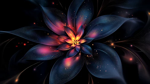 Luminous abstract flower blooms in vivid cosmic night hues