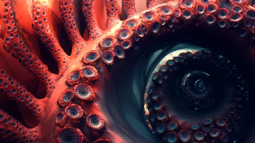 Spiraling octopus tentacles curl into a mysterious deep whirl