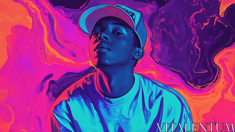 Electric daydream portrait in neon swirls of pink and blue.