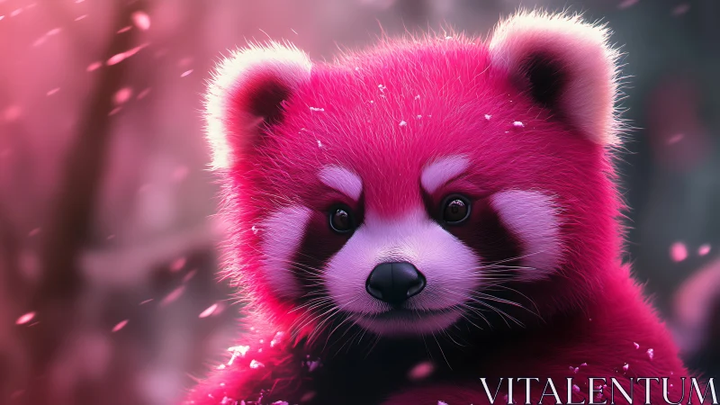 Blossom pink red panda under gentle falling petals.