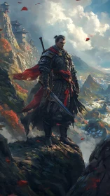 Storm-steadfast mountain warrior wrapped in ember-red banners.