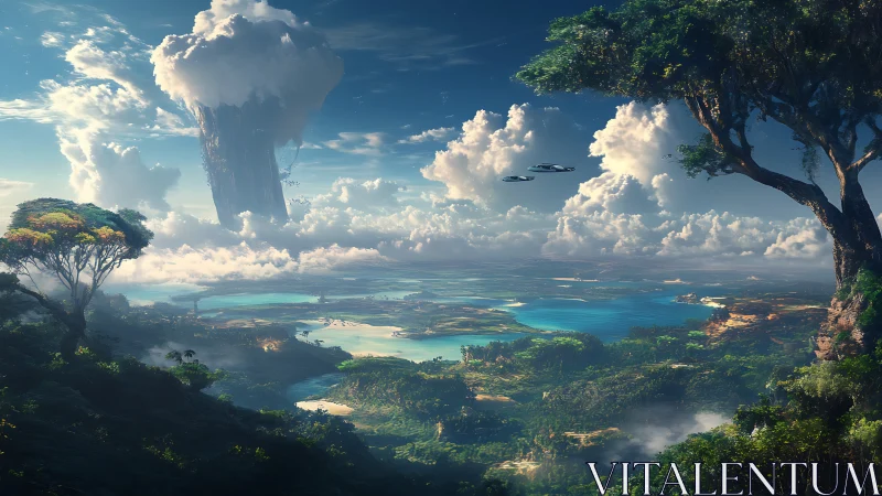 Floating Islands and Towering Clouds: A Fantastical Aerial World.