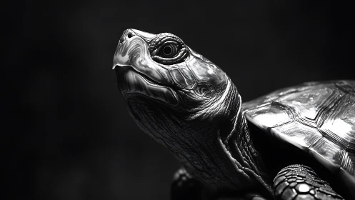 Turtle portrait rendered in high contrast monochrome lighting