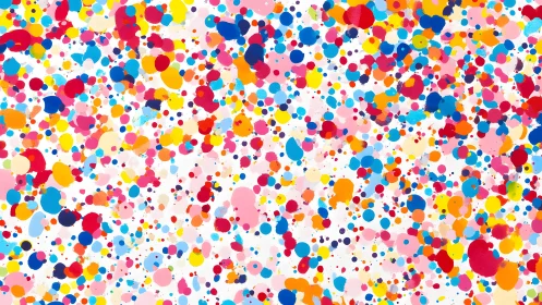 Vibrant abstract polka dot pattern with colorful paint splashes.