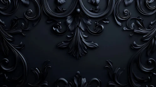 Ornate black baroque scrollwork forms a symmetrical relief