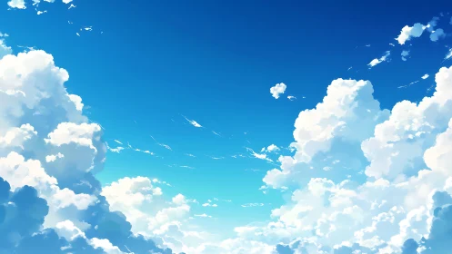 Cumulus cloudscape rendered with high-key anime-style atmospheric depth