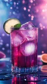Magenta Cocktail with Lime Garnish and Bokeh Gradient Backdrop