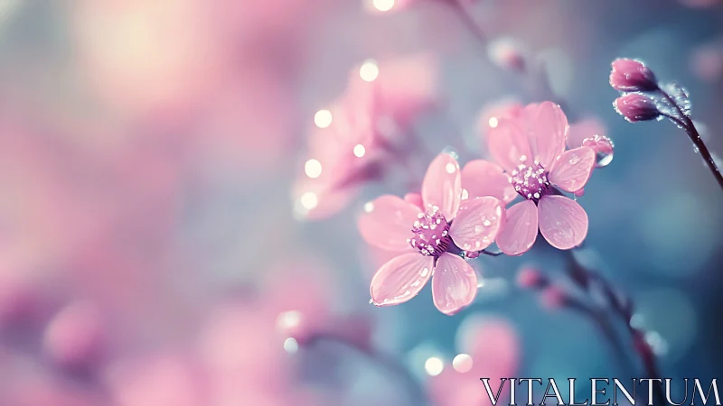 Macro Floral Study: Dewdrop-Kissed Blossoms with Bokeh Luminescence.