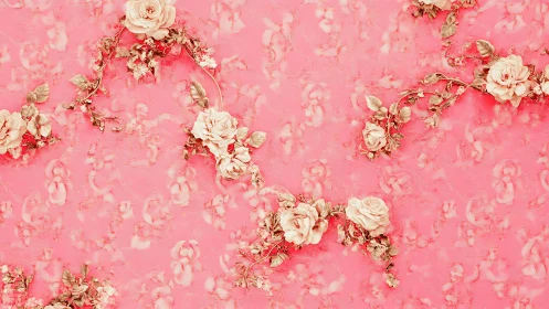 Pale rose garlands aligned on textured pink surface.