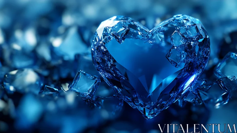 Crystalline Ice Heart With Fragmented Blue Geometric Structure.