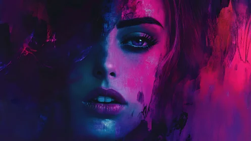 Neon lit female portrait in vivid abstract colors.
