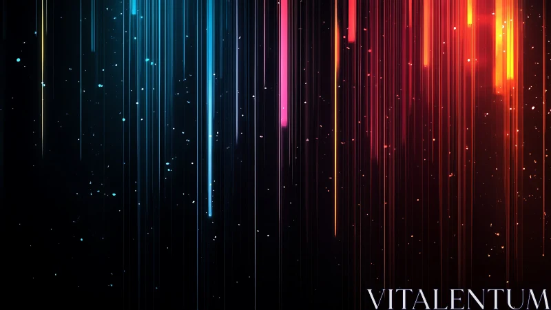 Glowing neon light trails fall gently across a starry night