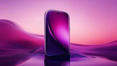 Premium smartphone rendered in glossy metallic finish against vibrant gradient backdrop.