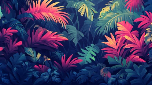 Neon jungle canopy whispering in twilight silence.