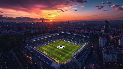 Sunset stadium glow over citywide football fever dream.