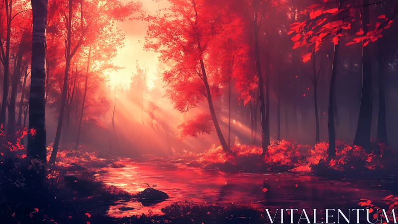 Crimson Forest Sanctuary: Where Fire Breathes Through Mist.